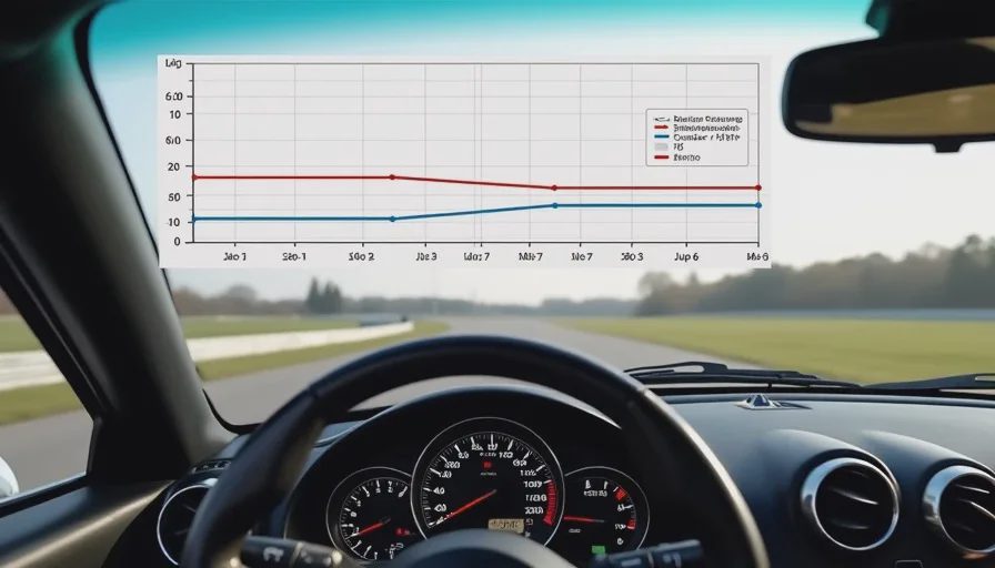 Telemetry data overlay comparing a consistent 1:41.2 lap versus an inconsistent 1:43.9 lap, highlighting minimum corner speed variance.